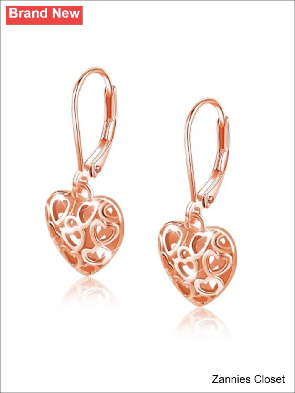 ✨ Sterling Silver Rose Gold Plated Filigree Heart Dangle Drop Leverback Earrings